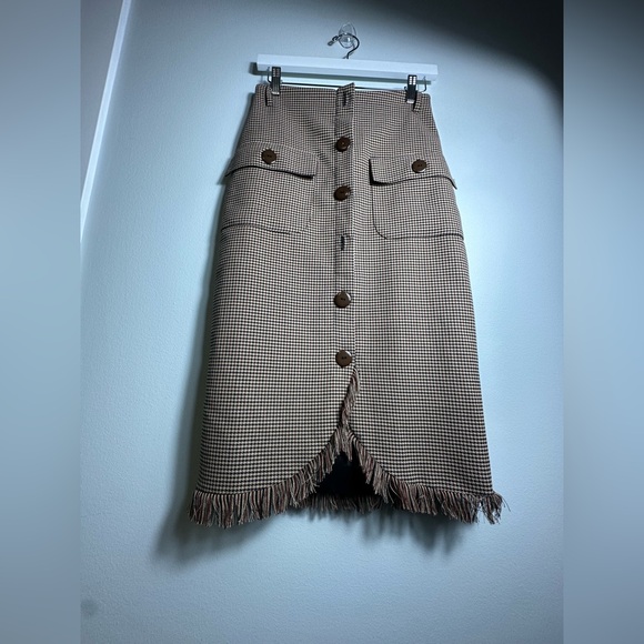 UTERGUE Houndstooth Midi Beown Skirt with front pockets Size XS - Picture 9 of 17